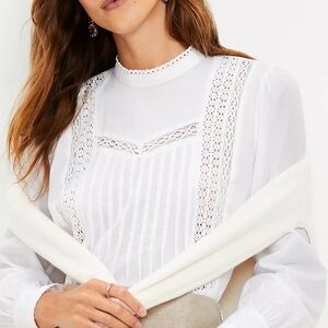 Ann Taylor Loft White Elegant Lace Cotton Blouse